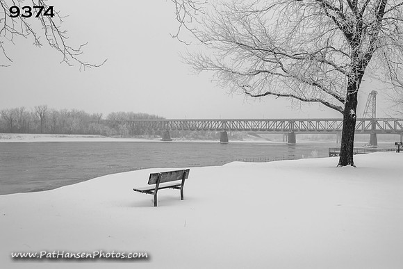 9374 bench in snow & Meridian Bridge