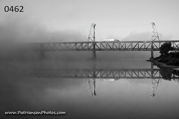 0462 foggy Meridian Bridge reflecting in calm water #1