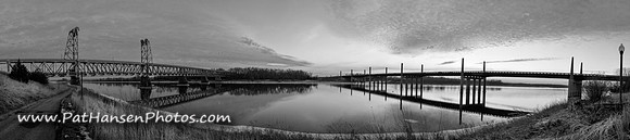 Pano #2 Meridian & Discovery Bridges in winter at sunset (special panoramic pricing)